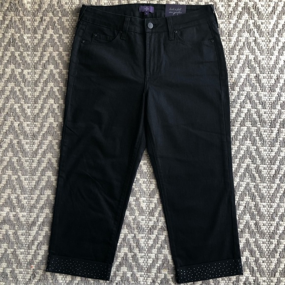 NYDJ rhinestone cuffed crop black pant in size 6 - Picture 1 of 15